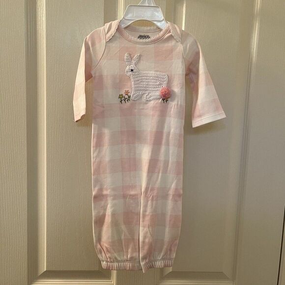 Mud Pie Pink Crochet Bunny Rabbit Convertible Gown Girls Size 0-3 Months NWT
